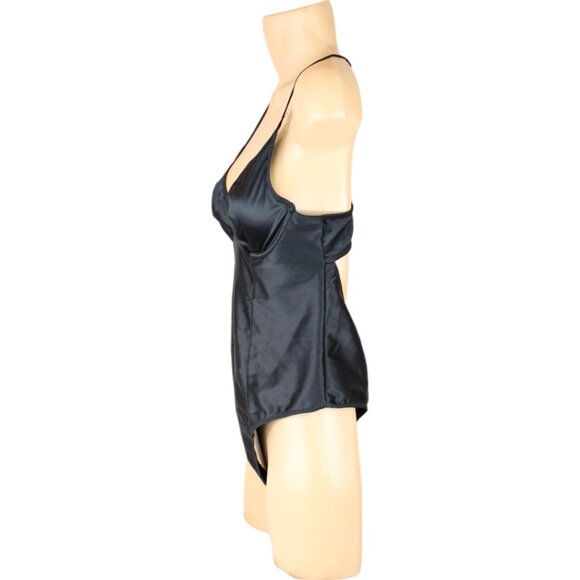 NWT La SENZA Bodysuit Thong Low Back Black Medium Satin Underwire T80 - Picture 2 of 10